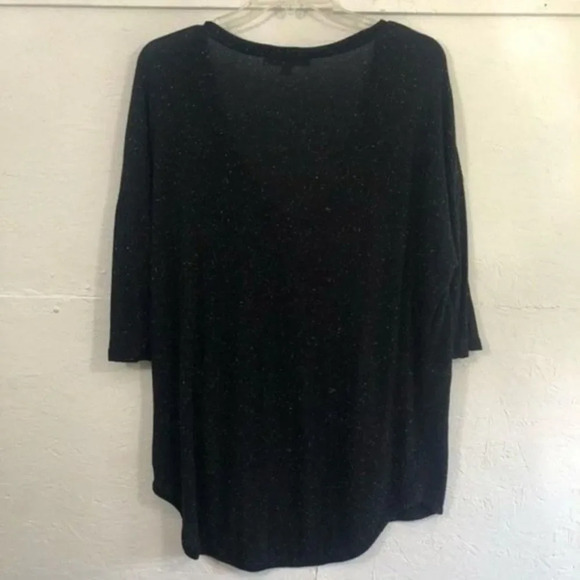 Black Top Tunic Speckled Pattern 3/4 Sleeve V Neck Womens - Picture 5 of 8